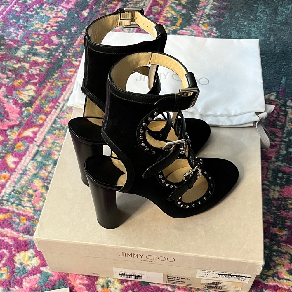 Jimmy Choo Hensley Black Studded Heels 37 - Picture 3 of 10
